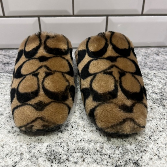 Coach Women's 8 B Sig Shrlg Slip CC069 Signature Shearling Mules Coconut Black - Picture 2 of 11